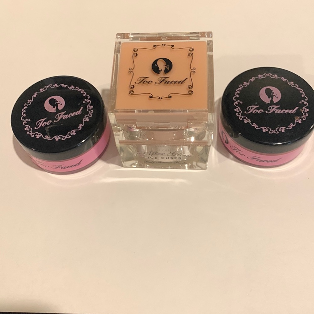 Vintage Too Faced Highlighters.  2 After Glow loose powders and 1 Cube.